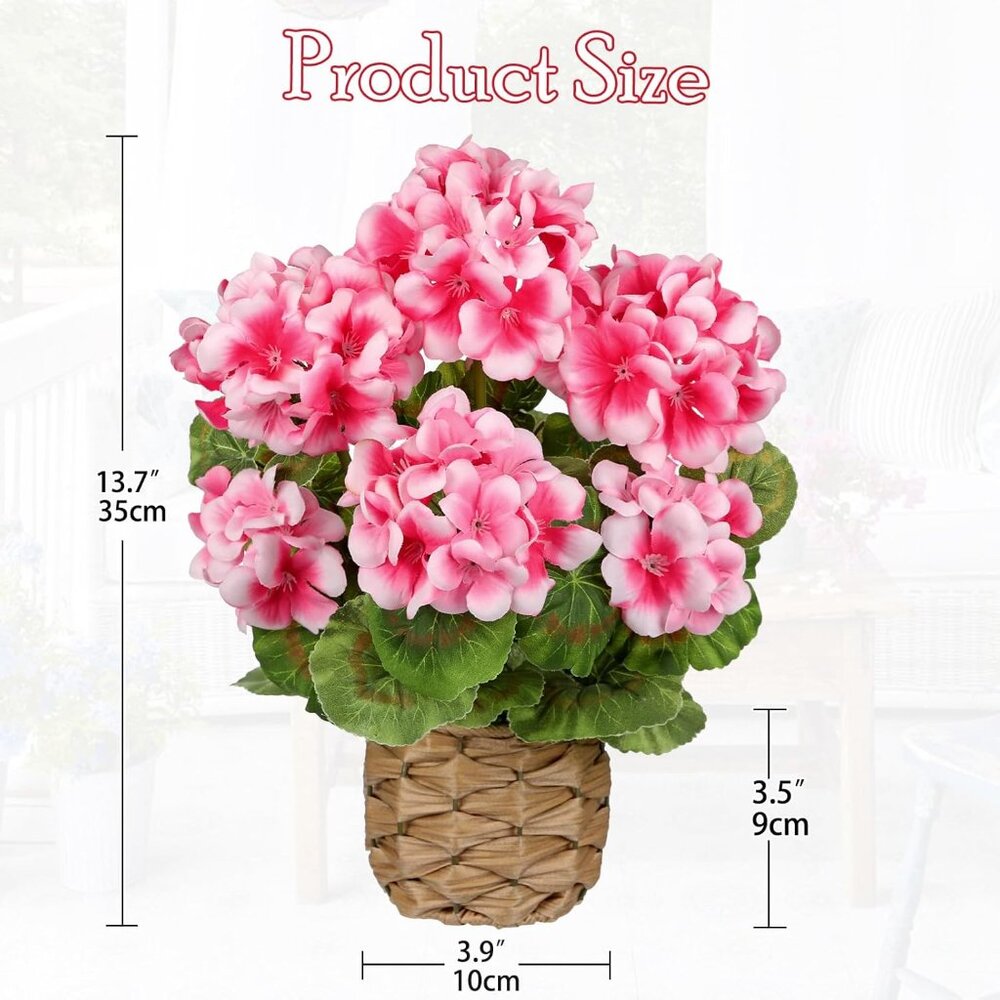 Artificial Flower Pink Basket Plant Potted Silk Realistic Lush Home Table Decor - Picture 3 of 6